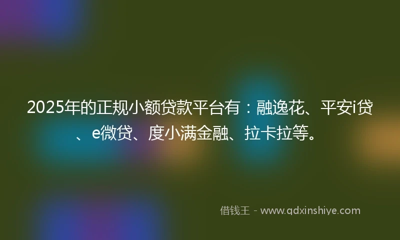 2025年的正规小额贷款平台有：融逸花、平安i贷、e微贷、度小满金融、拉卡拉等。