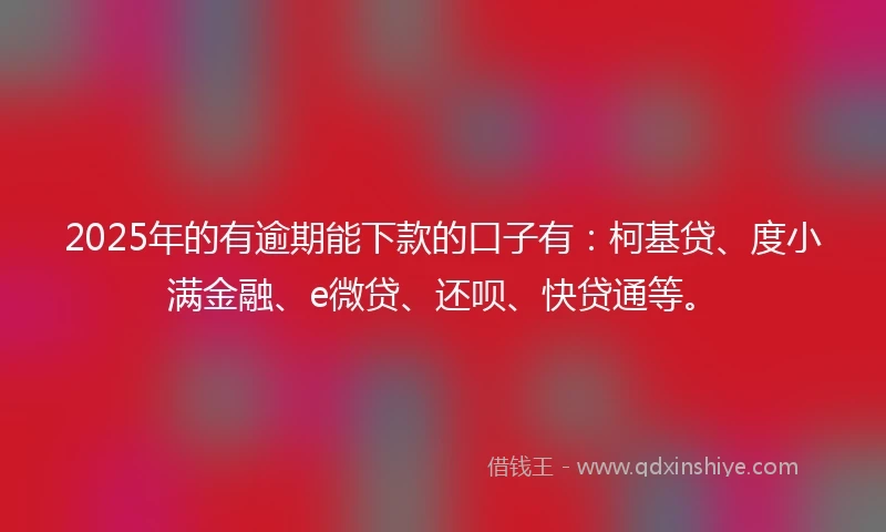 2025年的有逾期能下款的口子有：柯基贷、度小满金融、e微贷、还呗、快贷通等。