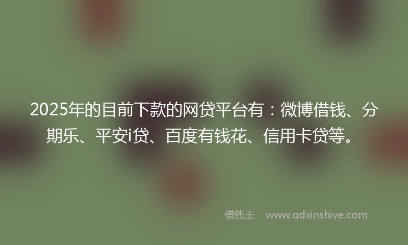 2025年的目前下款的网贷平台有：微博借钱、分期乐、平安i贷、百度有钱花、信用卡贷等。