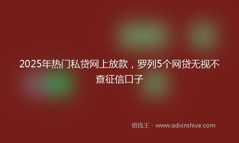 2025年热门私贷网上放款，罗列5个网贷无视不查征信口子