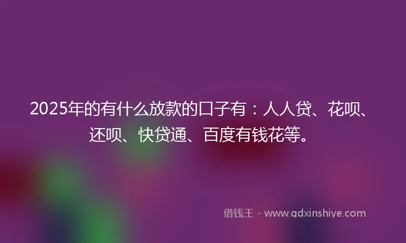 2025年的有什么放款的口子有：人人贷、花呗、还呗、快贷通、百度有钱花等。