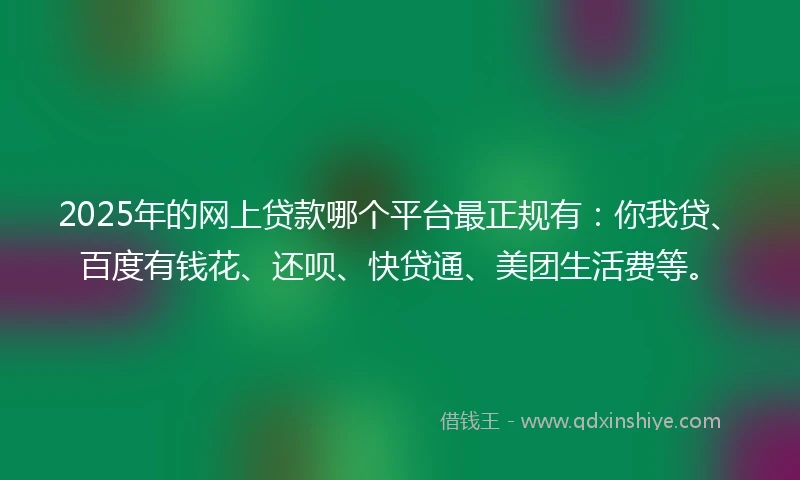 2025年的网上贷款哪个平台最正规有：你我贷、百度有钱花、还呗、快贷通、美团生活费等。