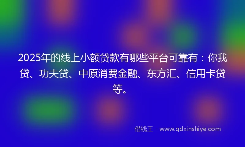 2025年的线上小额贷款有哪些平台可靠有：你我贷、功夫贷、中原消费金融、东方汇、信用卡贷等。
