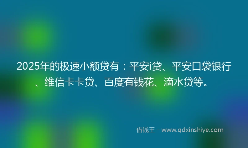 2025年的极速小额贷有：平安i贷、平安口袋银行、维信卡卡贷、百度有钱花、滴水贷等。