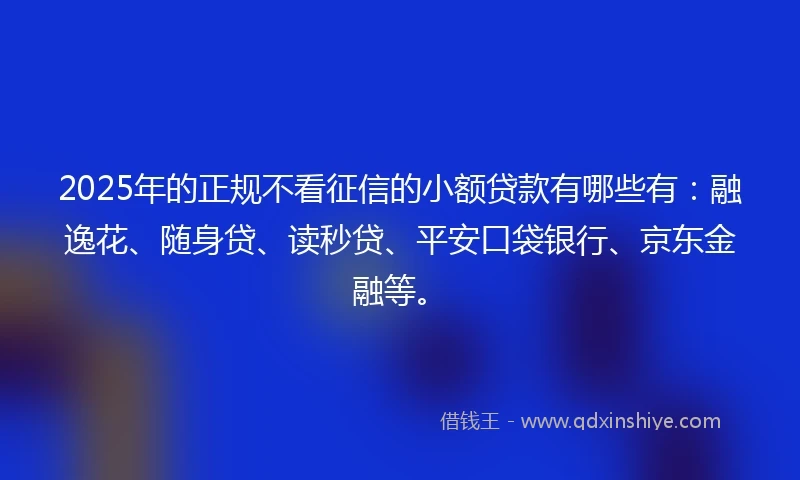 2025年的正规不看征信的小额贷款有哪些有：融逸花、随身贷、读秒贷、平安口袋银行、京东金融等。