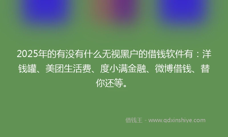 2025年的有没有什么无视黑户的借钱软件有：洋钱罐、美团生活费、度小满金融、微博借钱、替你还等。