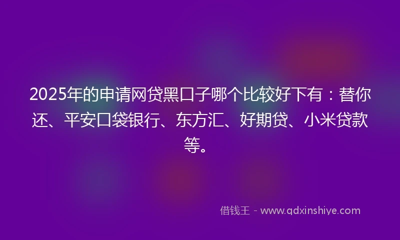 2025年的申请网贷黑口子哪个比较好下有：替你还、平安口袋银行、东方汇、好期贷、小米贷款等。