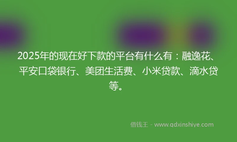 2025年的现在好下款的平台有什么有：融逸花、平安口袋银行、美团生活费、小米贷款、滴水贷等。