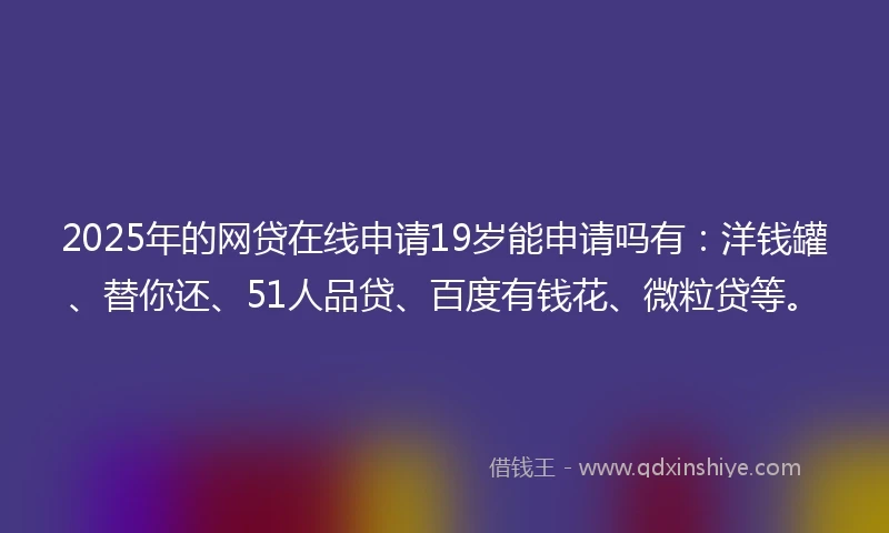 2025年的网贷在线申请19岁能申请吗有：洋钱罐、替你还、51人品贷、百度有钱花、微粒贷等。
