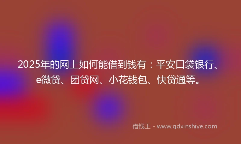 2025年的网上如何能借到钱有：平安口袋银行、e微贷、团贷网、小花钱包、快贷通等。