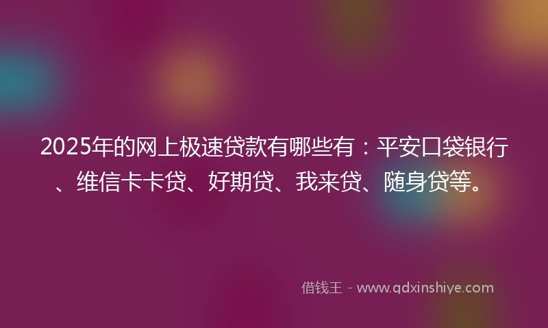 2025年的网上极速贷款有哪些有：平安口袋银行、维信卡卡贷、好期贷、我来贷、随身贷等。