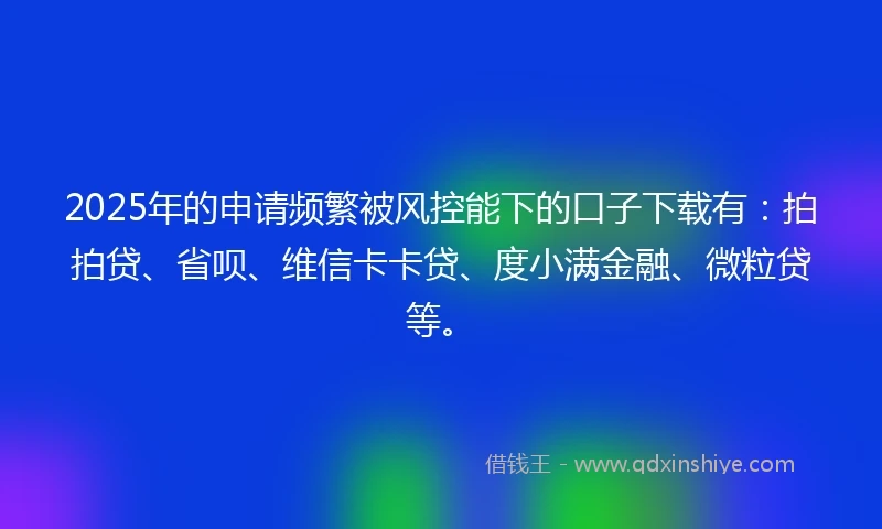2025年的申请频繁被风控能下的口子下载有：拍拍贷、省呗、维信卡卡贷、度小满金融、微粒贷等。