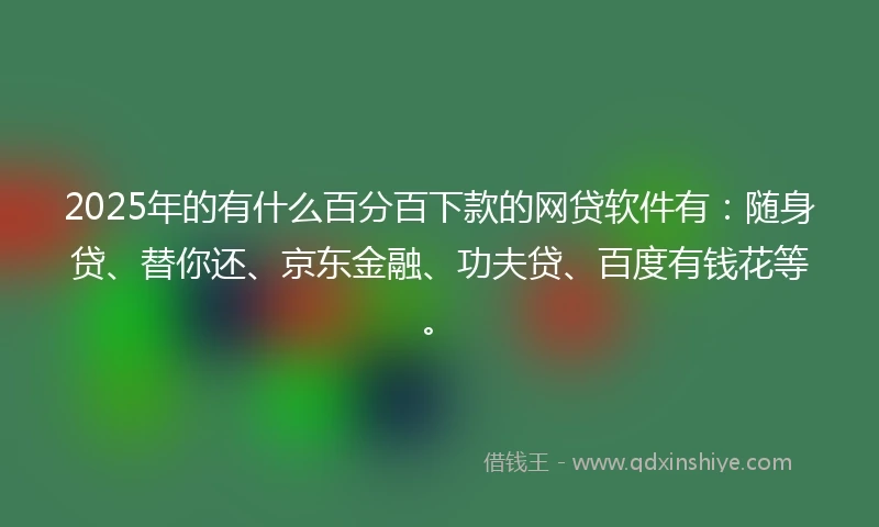 2025年的有什么百分百下款的网贷软件有：随身贷、替你还、京东金融、功夫贷、百度有钱花等。