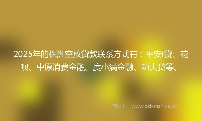 2025年的株洲空放贷款联系方式有：平安i贷、花呗、中原消费金融、度小满金融、功夫贷等。