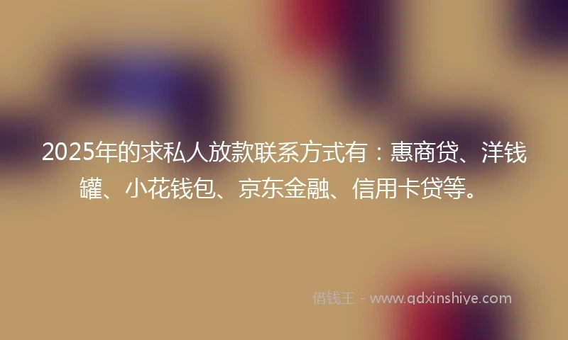 2025年的求私人放款联系方式有：惠商贷、洋钱罐、小花钱包、京东金融、信用卡贷等。