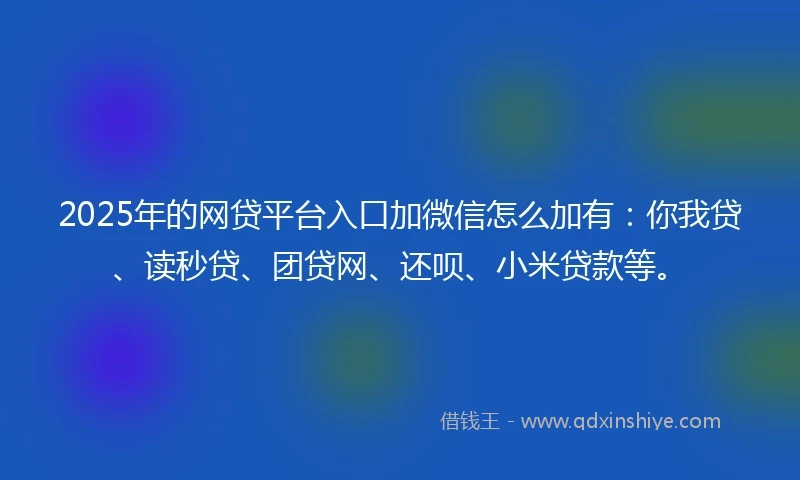 2025年的网贷平台入口加微信怎么加有：你我贷、读秒贷、团贷网、还呗、小米贷款等。