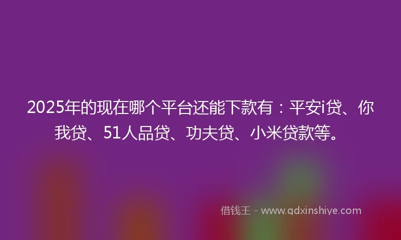 2025年的现在哪个平台还能下款有：平安i贷、你我贷、51人品贷、功夫贷、小米贷款等。