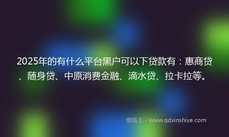 2025年的有什么平台黑户可以下贷款有：惠商贷、随身贷、中原消费金融、滴水贷、拉卡拉等。
