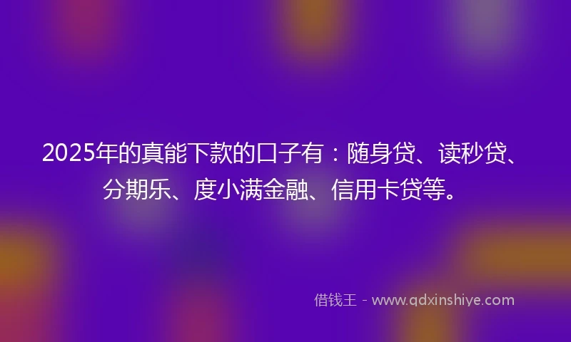 2025年的真能下款的口子有：随身贷、读秒贷、分期乐、度小满金融、信用卡贷等。