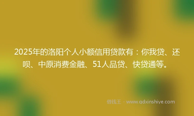 2025年的洛阳个人小额信用贷款有：你我贷、还呗、中原消费金融、51人品贷、快贷通等。
