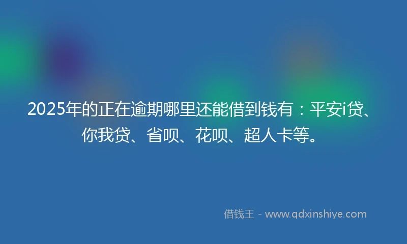 2025年的正在逾期哪里还能借到钱有：平安i贷、你我贷、省呗、花呗、超人卡等。