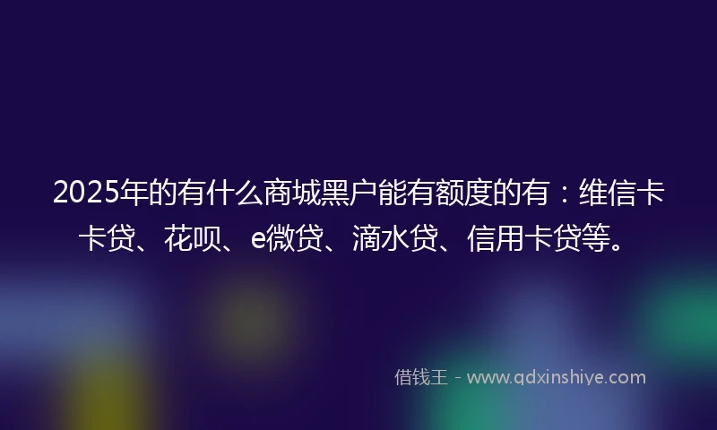 2025年的有什么商城黑户能有额度的有：维信卡卡贷、花呗、e微贷、滴水贷、信用卡贷等。