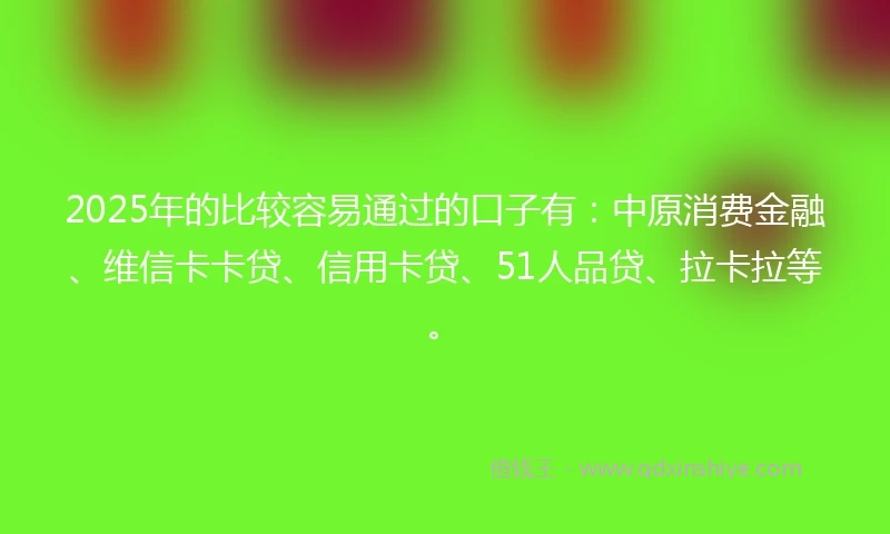 2025年的比较容易通过的口子有：中原消费金融、维信卡卡贷、信用卡贷、51人品贷、拉卡拉等。