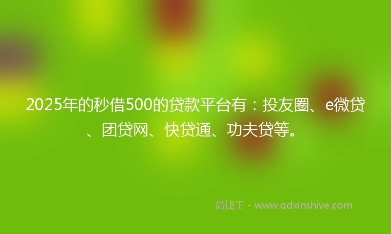 2025年的秒借500的贷款平台有：投友圈、e微贷、团贷网、快贷通、功夫贷等。