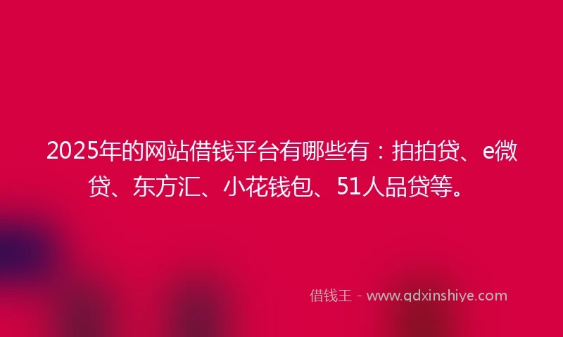 2025年的网站借钱平台有哪些有：拍拍贷、e微贷、东方汇、小花钱包、51人品贷等。