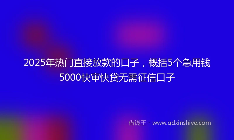 2025年热门直接放款的口子，概括5个急用钱5000快审快贷无需征信口子