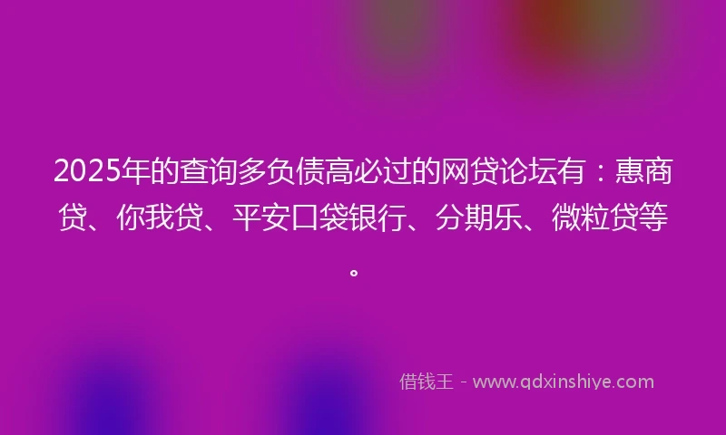 2025年的查询多负债高必过的网贷论坛有：惠商贷、你我贷、平安口袋银行、分期乐、微粒贷等。
