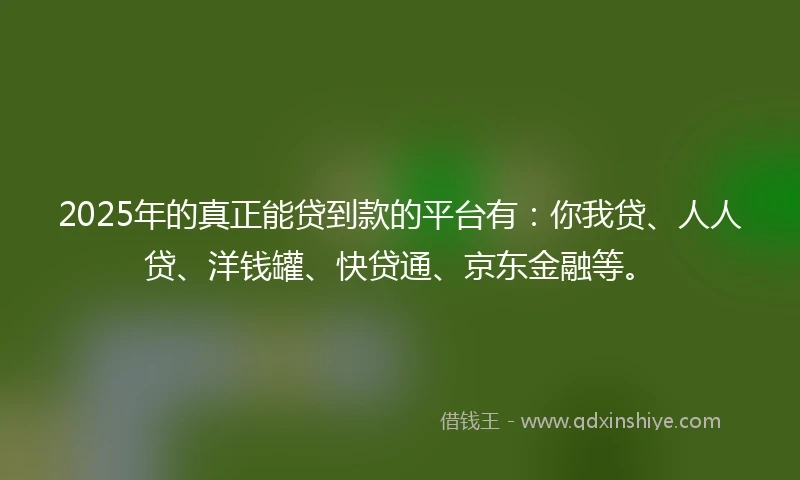 2025年的真正能贷到款的平台有：你我贷、人人贷、洋钱罐、快贷通、京东金融等。