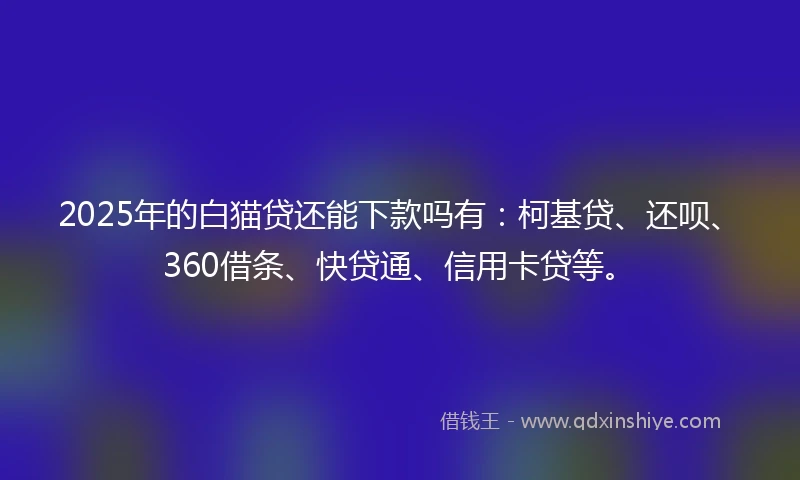 2025年的白猫贷还能下款吗有：柯基贷、还呗、360借条、快贷通、信用卡贷等。