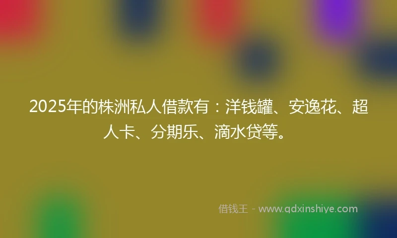 2025年的株洲私人借款有：洋钱罐、安逸花、超人卡、分期乐、滴水贷等。