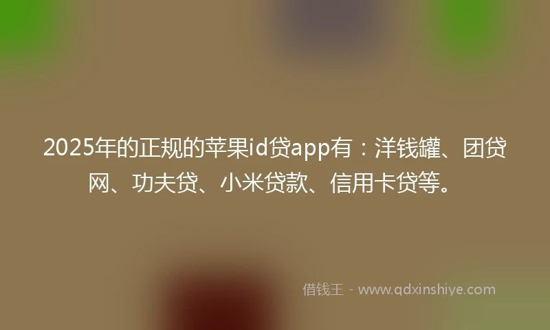 2025年的正规的苹果id贷app有：洋钱罐、团贷网、功夫贷、小米贷款、信用卡贷等。