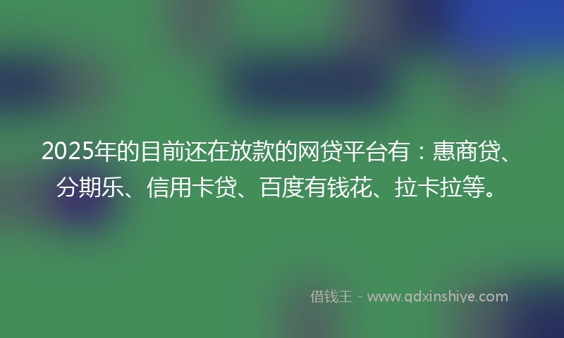 2025年的目前还在放款的网贷平台有：惠商贷、分期乐、信用卡贷、百度有钱花、拉卡拉等。