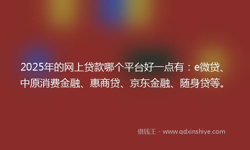 2025年的网上贷款哪个平台好一点有：e微贷、中原消费金融、惠商贷、京东金融、随身贷等。