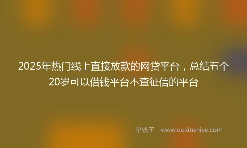 2025年热门线上直接放款的网贷平台，总结五个20岁可以借钱平台不查征信的平台