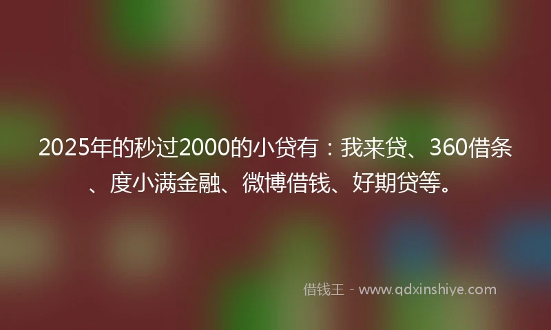 2025年的秒过2000的小贷有：我来贷、360借条、度小满金融、微博借钱、好期贷等。