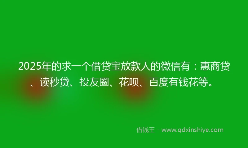 2025年的求一个借贷宝放款人的微信有：惠商贷、读秒贷、投友圈、花呗、百度有钱花等。