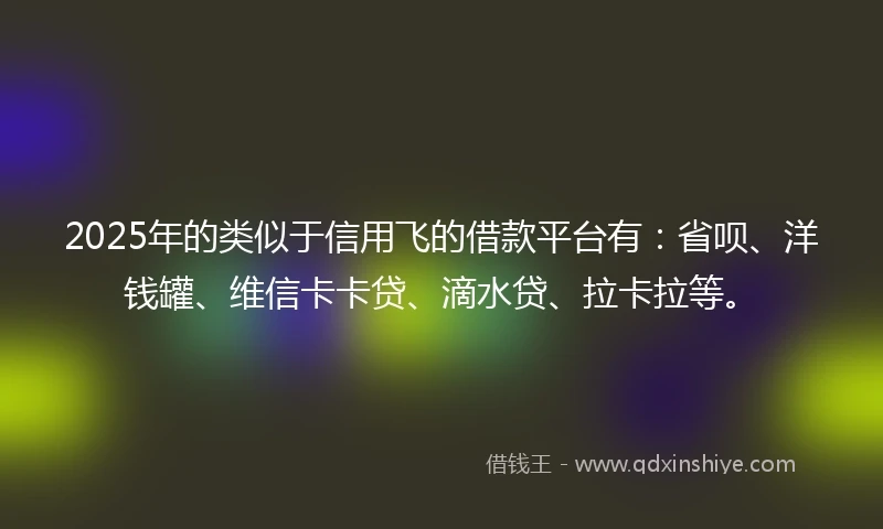 2025年的类似于信用飞的借款平台有：省呗、洋钱罐、维信卡卡贷、滴水贷、拉卡拉等。