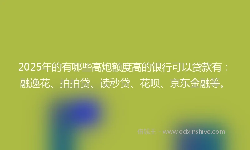 2025年的有哪些高炮额度高的银行可以贷款有：融逸花、拍拍贷、读秒贷、花呗、京东金融等。