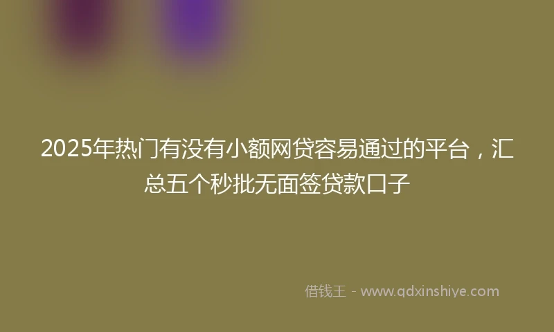 2025年热门有没有小额网贷容易通过的平台，汇总五个秒批无面签贷款口子