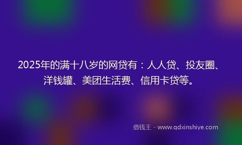2025年的满十八岁的网贷有：人人贷、投友圈、洋钱罐、美团生活费、信用卡贷等。