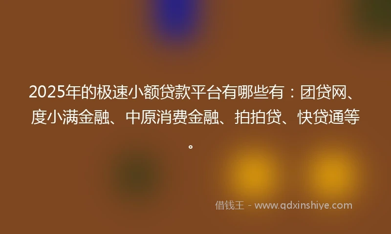 2025年的极速小额贷款平台有哪些有：团贷网、度小满金融、中原消费金融、拍拍贷、快贷通等。
