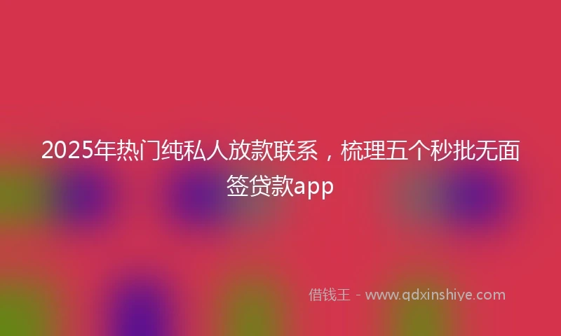 2025年热门纯私人放款联系，梳理五个秒批无面签贷款app