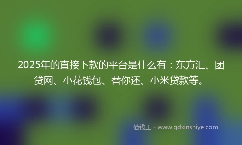 2025年的直接下款的平台是什么有：东方汇、团贷网、小花钱包、替你还、小米贷款等。