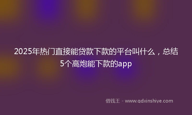 2025年热门直接能贷款下款的平台叫什么，总结5个高炮能下款的app