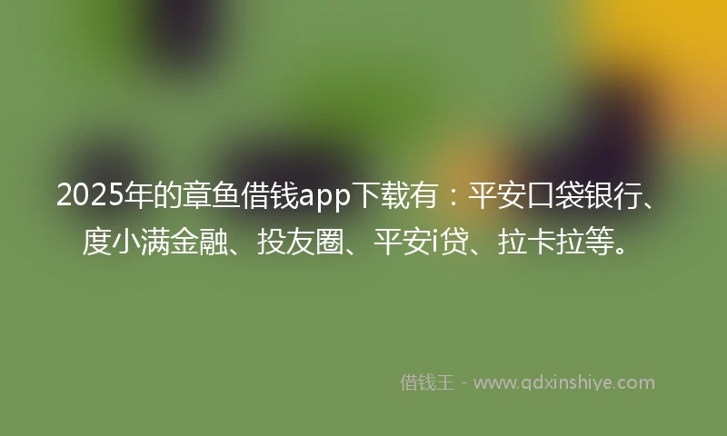 2025年的章鱼借钱app下载有：平安口袋银行、度小满金融、投友圈、平安i贷、拉卡拉等。