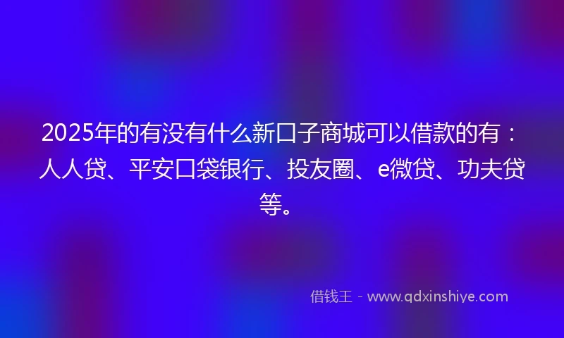 2025年的有没有什么新口子商城可以借款的有：人人贷、平安口袋银行、投友圈、e微贷、功夫贷等。
